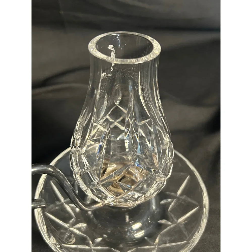 Waterford‎ Crystal Hurricane Candle Holder Clear Good Vintage Cut Glass Handle